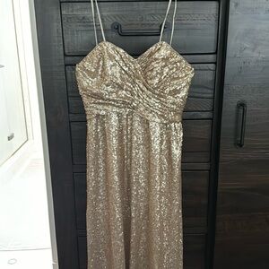 Revelry, floor length champagne sequin dress